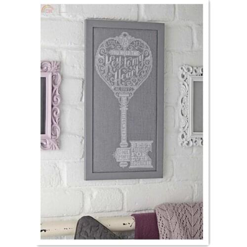 Love key cross stitch package lace key aida 14ct grey canvas DMC cotton color silk thread embroidery DIY handmade needlework