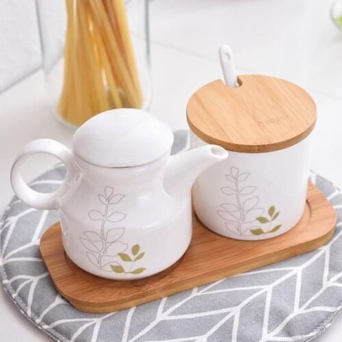 Nordic Ceramic Seasoning Bottle Chopstick Storage Box Oil Pot Salt Shaker Set soy sauce vinegar Spice Jar Kitchen Cooking Tool