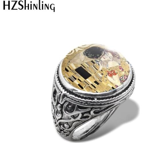 2019 New Gustav Klimt The Kiss Vintage Ring Art Painting Rings Handmade Glass Dome Cabochon Jewelry