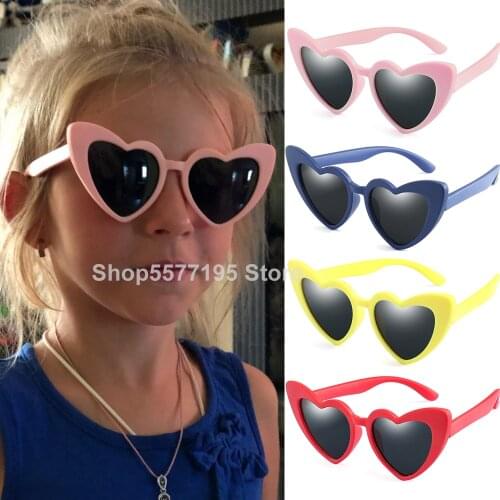 DD baby girl sunglasses for children heart 2020 TR90 black pink red heart sun glasses for kids polarized flexible uv400