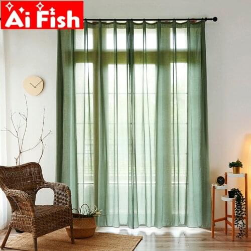 Soild Cotton and linen Fresh Window Screen Curtains Tulle for living room Green Literary Japanese Balcony Bedroom Drape MY184-3
