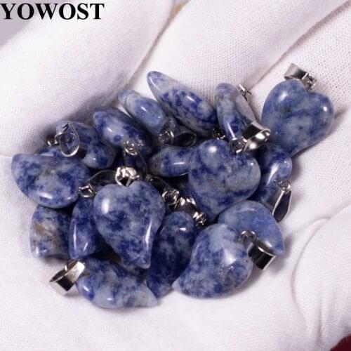 Wholesale 10Pcs/Lot Natural Stone Sodalite Pendants Crooked Heart Shape Dangle Beads Women jewelry QV0098