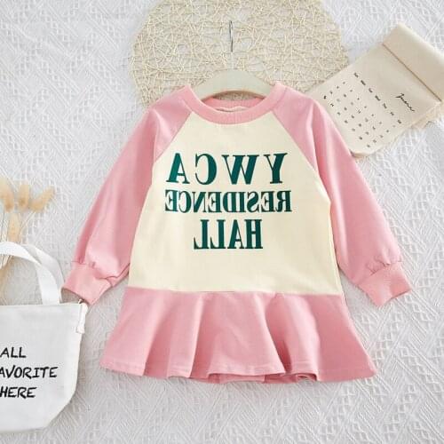 2019 Autumn Casual Long Sleeve Kids Dresses For Girls Fashion Solid Girl Clothes High Quality Letter Childrens Dress