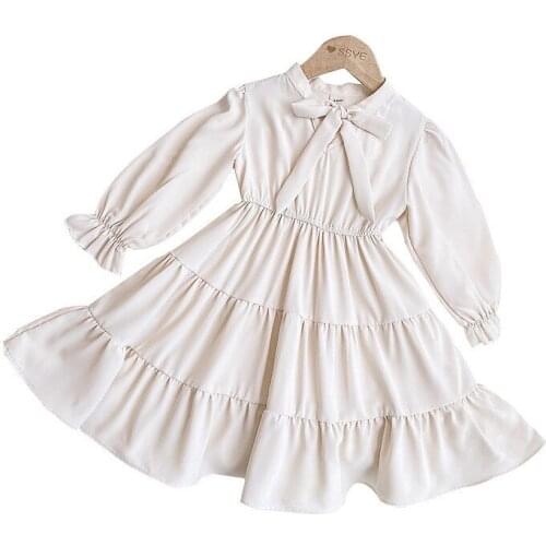 3-7 years High Quality Spring Girl Dress 2021 Fashion Chiffon Solid Draped Ruched Kid Children Clothing Girl Princess Dress