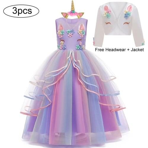Girl Unicorn Dress Kids Party Long Dress Halloween Carnival Costume Birthday Cosplay Princess Dress