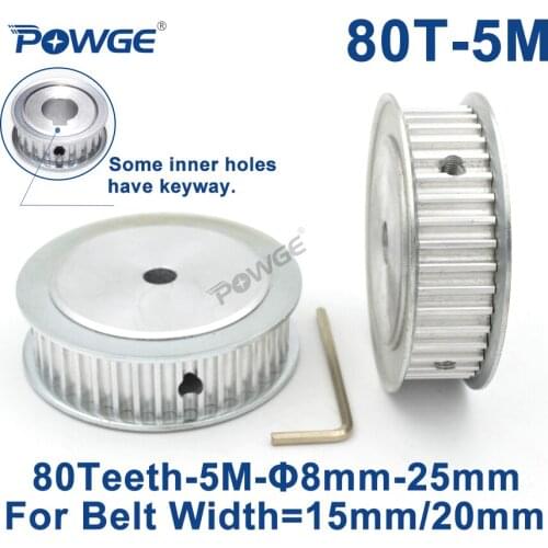 POWGE 80 Teeth HTD 5M Synchronous Timing Pulley Bore 8/10/12/15/16/17/19/20/22mm for Width 15/20mm HTD5M Gear wheel 80Teeth 80T