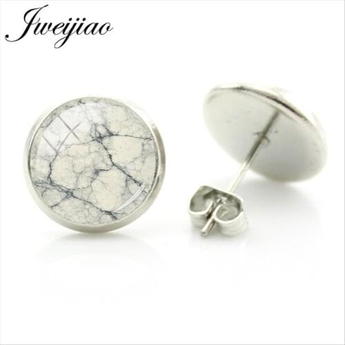 JWEIJIAO Marble Stone Texture Ear Stud Earrings 12mm Glass Cabochon Dome Earrings Brincos Party,Wedding,Anniversary Jewelry MS36