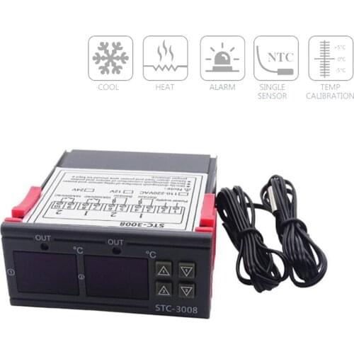 STC-3008 Dual Digital Temperature Controller Two Relay Output 12V 24V 220V Thermoregulator Thermostat With Heater Cooler