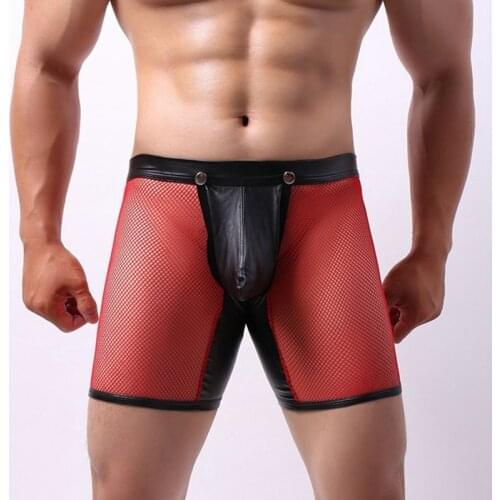 Faux Leather Boxers for Men Sexy Mesh Sheer Underwear Transparent Boxer Shorts Backless Shorts Trunks Sexy Wetlook Underpants