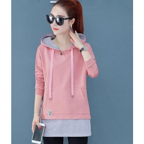 Spring/autumn women coats fake two piece women hoodies women autumn clothing sweatershirts hooded patchwork style outerwear