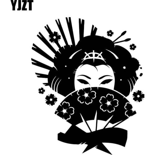 YJZT 12.1*14.5CM Beautiful Charming Asian Girl Car Vinyl Decal Black/Silver Car Sticker Popular Fashion Style C20-0837