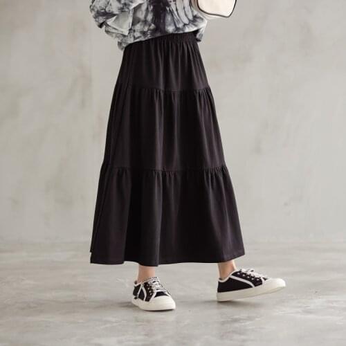 Teen Girls Summer Long Skirts Black Cotton Casual Skirts 14 15 16 years old Mother Daughter Clothes Lady Long Skirts