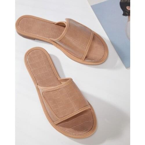 Slippers Womens Stone Pattern Sandals and Slippers In Europe, America and Hook and Loop Flat Slippers