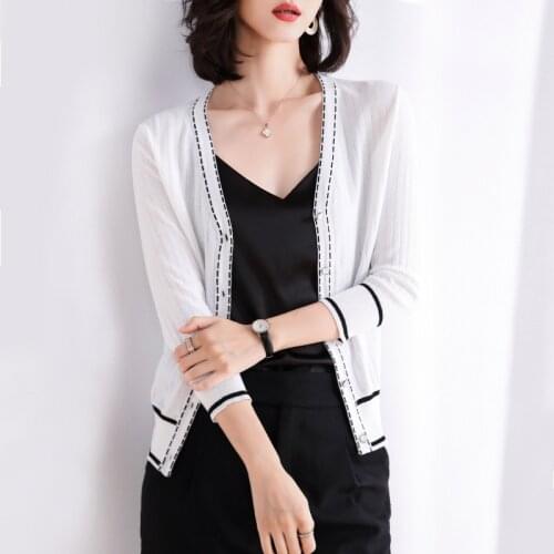 Knitted Cardigan Sweater 2019 Korean Summer New Women Brief Black White Sweaters Fashion Thin Cardigan For Female Outwear