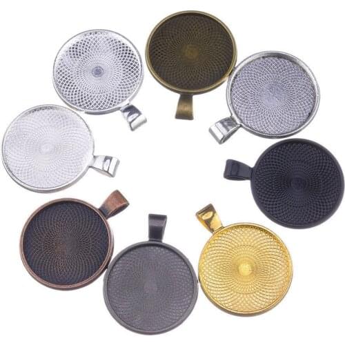 10pcs Cabochon Blank Base Metal Charms Pendant Base Setting Bezel Tray Fit 25mm Glass Cabochon Cameo for DIY Jewelry Making