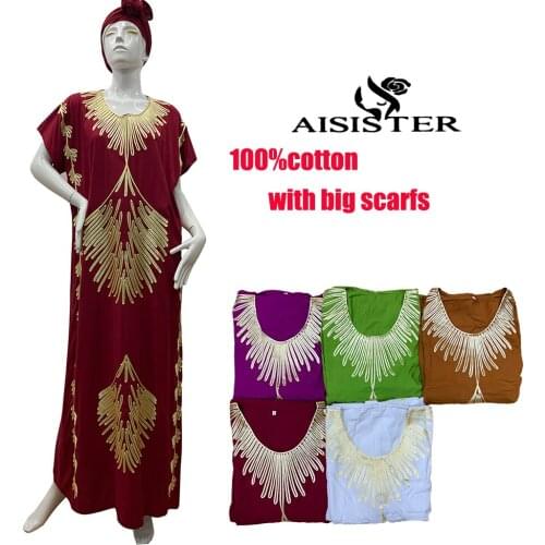 Dubai Turkey 100% Cotton Muslim Womens Kaftan Abaya African Boubou Prayer Dresses With Big Scarfs Summer Short Sleeve 2021NEW