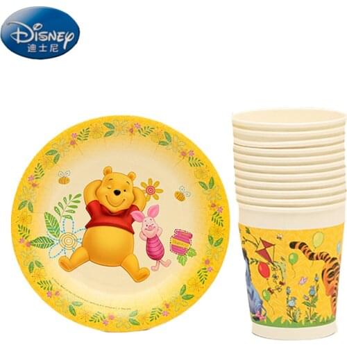 12 pcs/lot Kids Disney Winnie the pooh birthday decorations paper plates Tableware Set Party Decorations Supplies plate set