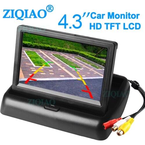 ZIQIAO Parking Rear View Camera Monitor Foldable 4.3 Inch TFT LCD Car Rear View Monitor DVD Display with 2-Channel Video Input