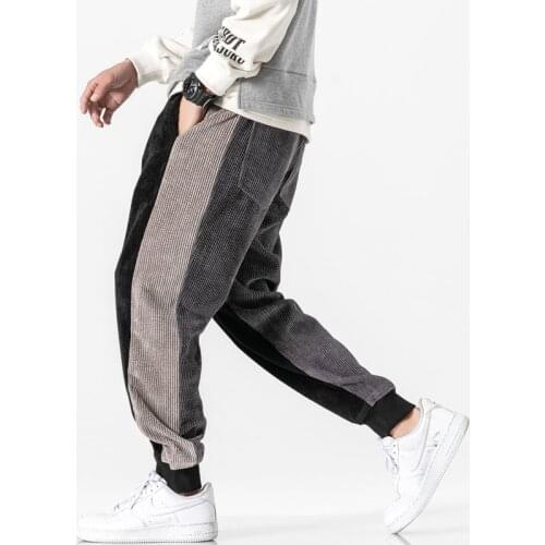 2021 Mens Corduroy Fabric Casual Pants Loose Haren Pants Active Elastic Trousers Orange/black Joggers Sweatpants Big Size M-5XL