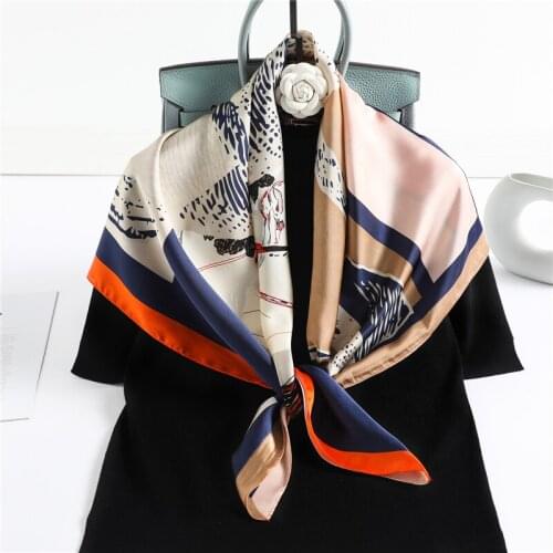 2021 New Scarf Silk Square Bandana for Women Neck Pashmina Horse Print Hijab Neckerchief Scarves Lady Spring Summer Bufanda