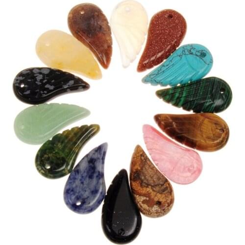 24pcs/lot New Reiki Druzy Chakra Natural Quartz Stone Necklace Pendant Healing Point Angel Wing Pendant Jewelry for Making Free