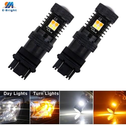 3157 3057 4057 4157 LED Switchback Bulbs P27/5W T25 Dual Color White/Amber Daytime Running Lights Turn Signal Non-polarity 2PCS