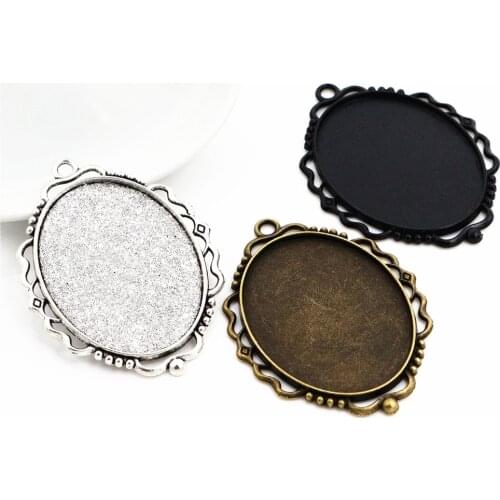 5pcs 30x40mm Inner Size Antique Silver Plated And Bronze And Black Pierced Style Cabochon Base Setting Charms Pendant