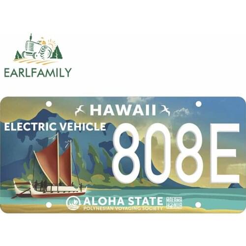 EARLFAMILY 13cm x 6.3cm for Hawaii 808E License Plate Car Stickers Vinyl Anime Car Wrap Motorcycle Helmet Decal for Vehicle