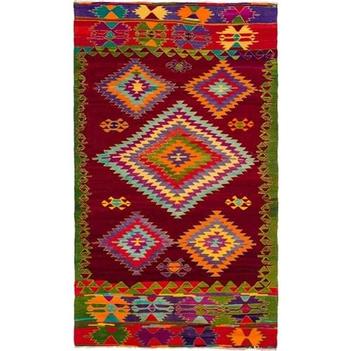 Large Coastal Aztec Rug, 9x5 Bright Red Vintage Rug, Decorative Diamond Rug, Candy Colors Geometric Rug, Handwoven Kilim Rug