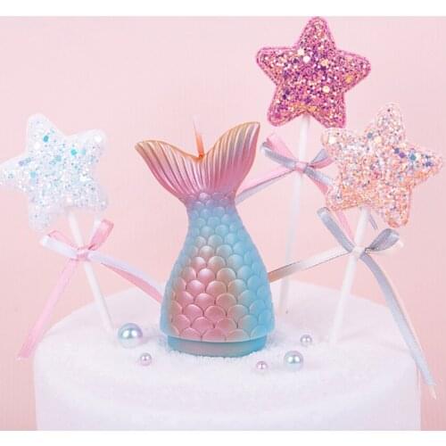 Colorful Little Mermaid Tail Candle Cake Topper Decoration Ornaments Celebration Candle for Childrens Birthday Party Wedding