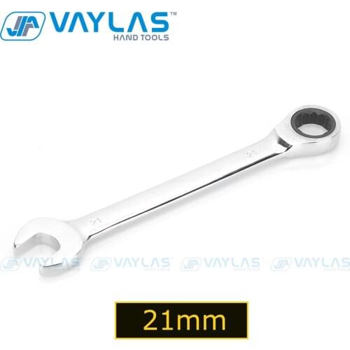 VAYLAS 21mm Combination Wrench Fixed Head Ratcheting 72T and Open End High Torque Mirror Polish Spanner Repair Hand Tool