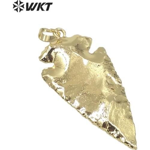 WT-P304 Hot sale Full gold dipped indian A gate pendants, fashion gold dipped stone arrowhead pendants size 2" inch