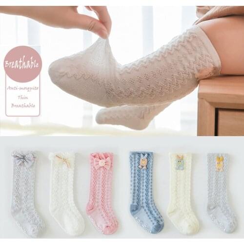 3 Pairs Cotton Baby Girls Boys Socks Summer Mesh Breathable Socks Cartoon Cute Knee Socks for Kids Newborn Toddler Baby Socks