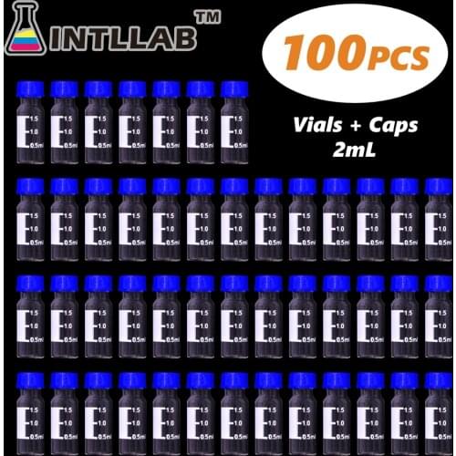 Chromatography Vial 2ml With 9mm Lid & Septa Automatic Parse Sample Bottle With Scale 100pc