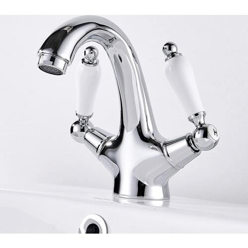 Bathroom Ceramic Double Handle Mixer Tap Traditional Basin Sink Mixer Tap Hot and Cold Water Faucet Washbasin Faucet