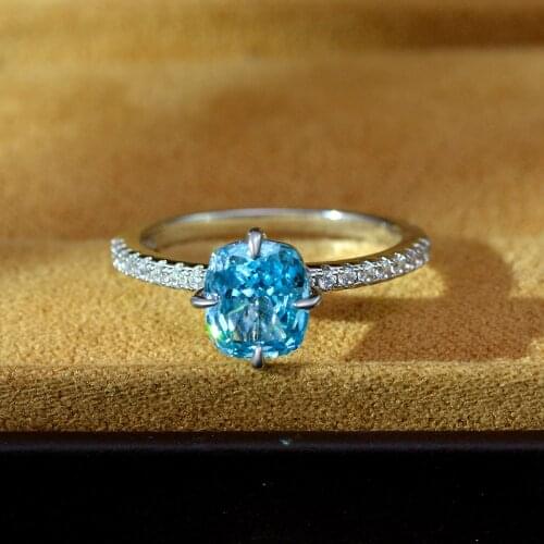 Luxury Aquamrine Moissanite Ring 100% Original 925 sterling silver Party Wedding band Rings for Women Bridal Gemstones Jewelry