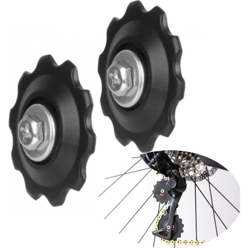 2pcs 10T MTB Bikes Jockey Wheels Mountain Road Bicycles Rear Derailleur Guide Pulley Roller Idler Bearing Plastic Black Parts