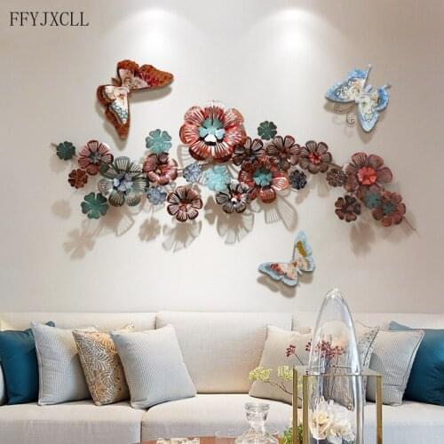 Creative three-dimensional butterfly flower iron wall decoration European pendant living room hotel home decoration