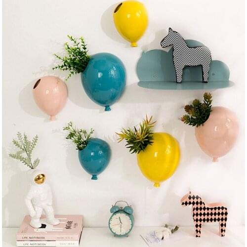Nordic Creative American Ceramic Balloon Wall Hanging Flower Pot Childrens Room Wall Hanging Flower Vase Home Wall Decoration