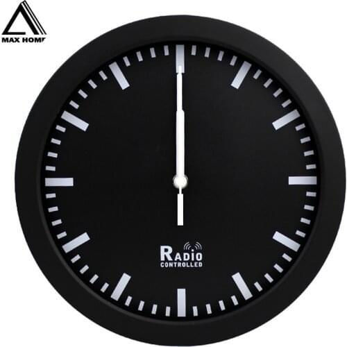 MAX HOME Black Round Wall Clock Radio Control Decorative Clock Inch Wall Clock Modern Home Decor Living Room Needle