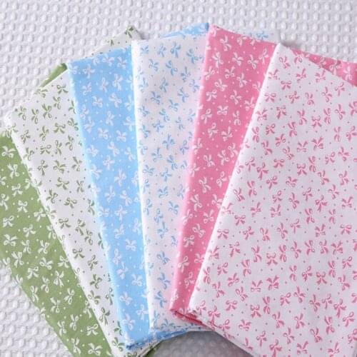 Sweet Pink Green Blue Bowknot Printed Cotton Fabric 50x160cm Fabric Patchwork Cloth Dress DIY Sewing Quilting Home Decoration