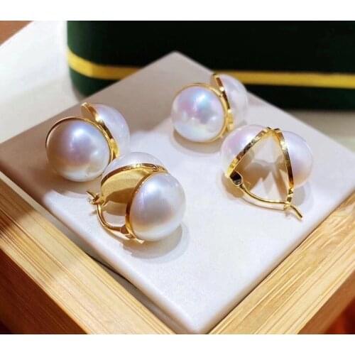 MJ20 Pearl Earrings About 11-12mm Fresh Water White Pearls Studs Earrings for Women Fine Presents