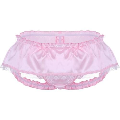 Sissy Men Panties Lace Floral Butterfly Bow Smooth Satin Mini Skirt Underwear Thong Sissy Lingerie Sleepwear Jockstrap Underwear