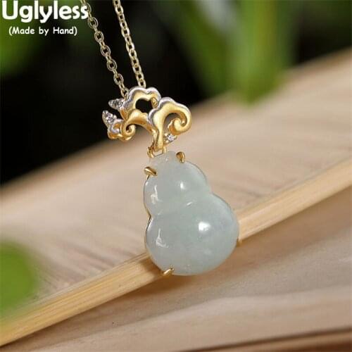 Uglyless 100% Natural Emerald Gourd Pendants Necklaces NO Chains for Women Luxury Gemstones Necklaces 925 Silver Ethnic Jewelry