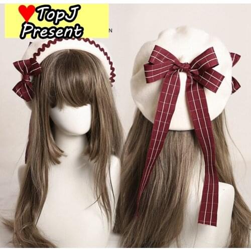 2021 New Fashion Women Soft Bow Elegant Berets Winter Warm Hat Harajuku Wool Beret Hat with Bowknot