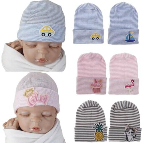 Autumn Winter Baby Boys Girls Soft Embroidery Newborn Hat Warm Beanie Crochet Knit Cap 9x14cm