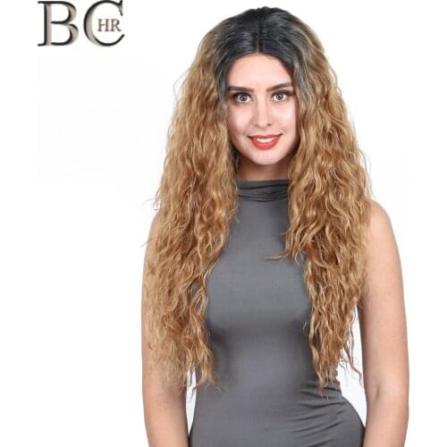 BCHR Long Curly 30" Blonde Ombre Dark Roots Lace Front Wig Natural Hairline Heat Resistant Synthetic Hair Wigs For Women