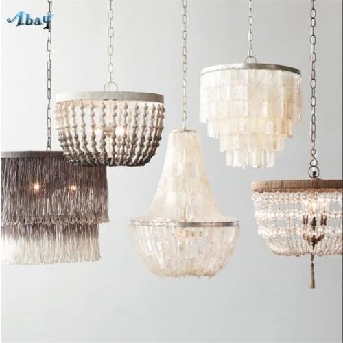 American Country Crystal Shell Pendant Lights Handmade Bedroom Living Room Staircase Hemp Rope Luxury Lamps Hanging Fixtures