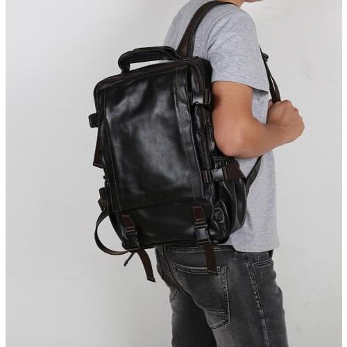 Casual Backpack For Men Genuine Leather Fashion Bags High Quality Laptop Backpack Trend Travel Bag For 15.6 Inch Laptop