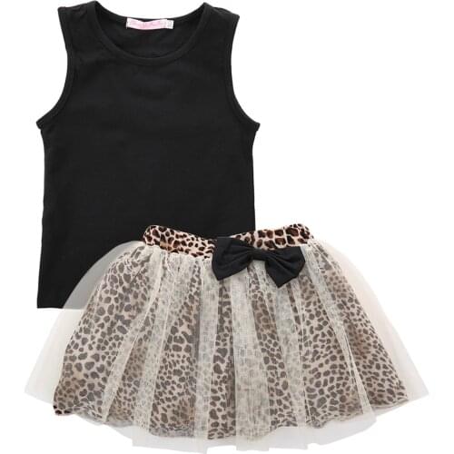 Pudcoco USPS Fast Shipping 0-5years Kids Baby Girl dress Sleeveless Round Collar Top Leopard Print Mesh Dress 2Pcs Dresses